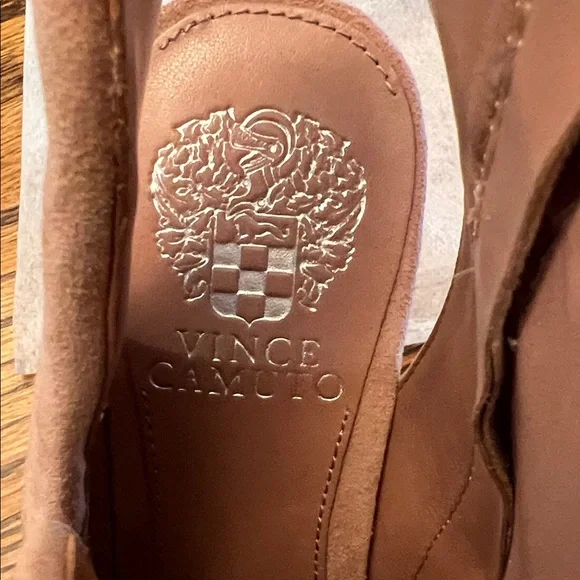 Vince Camuto Tan Suede Peep-Toe Heeled Boots - Picture 4 of 9